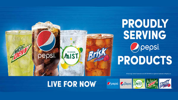 Proudly serving Pepsi products